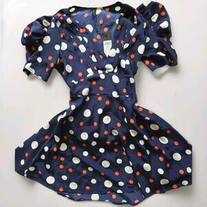 NWT VERO MODA Jo Fillo Blue Polka Dot Mini Fit & Flare Dress US 8 Ruffle Sleeves